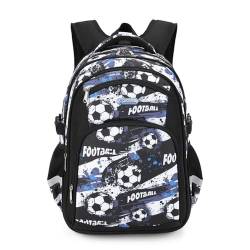 Treer Rucksack Kinder Fußball Muster Schulrucksack für Kinder, Kinderrucksack Mädchen Jungen Kindergartenrucksack Mit Federtasche Schulranzen 3-6 Klasse Schulranzen 17 Zoll, 32x17x43cm (Schwarz) von Treer