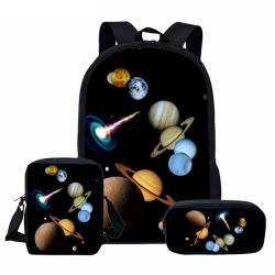 Treer Schulrucksack Set 3tlg. Schulrucksack Teenager mit Lunchpaket Tasche und Federmäppchen, 3D Sternenhimmel Mädchen & Jungen Schulrucksack Schulranzen Rucksack Schule (Schwarz) von Treer