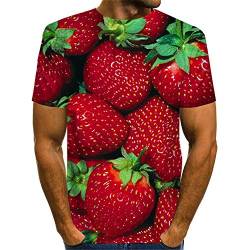 Treer T Shirt Herren 3D Print, Drucken Sommer Unisex T-Shirt Casual Rundhals Kurzarm Shirt Tops Männer Beiläufige Hemden Sport Tops Blusen S-5XL (Rote Erdbeere,M) von Treer
