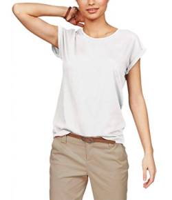 TrendiMax Damen T-Shirt Einfarbig Rundhals Kurzarm Sommer Shirt Locker Oberteile Basic Tops, Weiß, S von TrendiMax