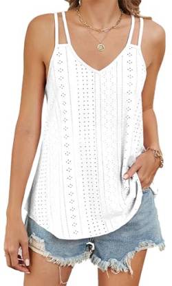 TrendiMax Tank Top Damen Sommer V Ausschnitt Spaghetti Cami Oberteile Ärmellose Blusen Shirt Träger Tops (S, Weiß) von TrendiMax