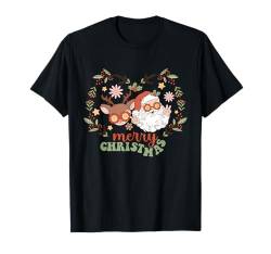 Retro Merry Christmas Santa Rentier Blumenkranz ästhetisch T-Shirt von Trendy Christmas Santa Merry Jolly Holiday Shirts