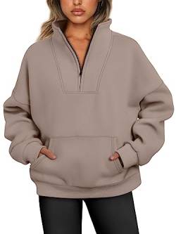 Trendy Queen Sweatshirts mit halbem Reißverschluss, Viertelreißverschluss, übergroße Hoodies, Pullover, Herbst-Outfits 2024, Y2K Winterkleidung, Kaffeegrau, M von Trendy Queen