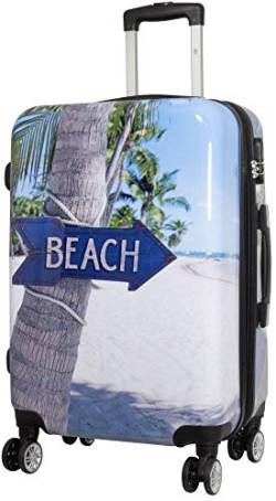 Trendyshop365 City-Koffer Weekender Hartschale Mittelgroß mit Beach Strand Foto-Motiv Bedruckt 67cm 66 Liter 4 Rollen von Trendyshop365