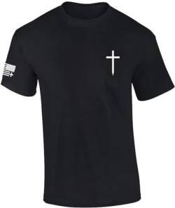 Herren Christian Shirt Faith Cross Crest American Flag Sleeve T-Shirt Graphic Tee, Schwarz, L von Trenz Shirt Company