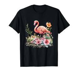 Rosafarbener Flamingovogel, florale Tierkunst, Flamingo-Liebhaber, Tierwelt T-Shirt von Tropical Jungle Animal Art