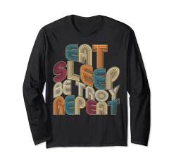 Eat Sleep Be Troy Repeat Funny Groovy Retro Troy Langarmshirt von Troy Happy Fun Birthdays