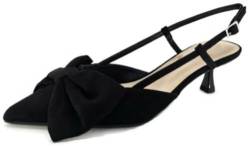 TruFox Damen Slingback-Pumps mit Schleife, spitzer Zehenpartie, Kätzchen-Absatz, kurzer Absatz, Schlupfschuh, Schwarz, 43 EU von TruFox