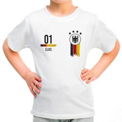 Deutschland Kinder T-Shirt „EM 2024“ Germany Europameisterschaft Shirt Jungen Mädchen Unisex - personalisiert mit Zahl & Namen - Fanartikel Fan-Outfit Trikot, Weiß, Gr. S von True Statements