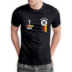 Deutschland T-Shirt „EM 2024“ Germany Europameisterschaft Shirt Herren Damen Unisex - personalisiert mit Zahl & Namen - Fanartikel Fan-Outfit Trikot, Schwarz, Gr. L von True Statements