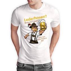 Ersatz Tracht Herren T-Shirt „Lederhosen? Brauch I ned!“ – lustiges Trachtenshirt Oktoberfest Bayerisches Outfit Volksfest Fun Kostüm, 100% Baumwolle, Rundhals, Weiß, Gr. XXL von True Statements