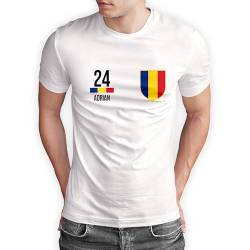 Rumänien T-Shirt „EM 2024“ România Trikot Fußball Shirt Herren Damen Unisex Europameisterschaft - personalisiert mit Zahl & Namen - Fanartikel Fan-Outfit, Weiß, Gr. M von True Statements