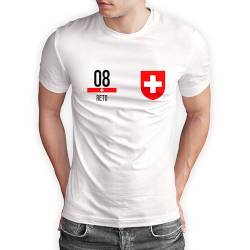 Schweiz T-Shirt „EM 2024“ Swiss Trikot Fußball Shirt Herren Damen Unisex Europameisterschaft - personalisiert mit Zahl & Namen - Fanartikel Fan-Outfit, Weiß, Gr. 5XL von True Statements