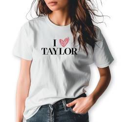 T-Shirt „I Love Taylor“ - Cooles Unisex Fan-Shirt mit Aufdruck - Print Shirt für Damen & Herren - Lifestyle Streetwear, Weiß, Gr. M von True Statements