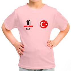 Türkei Kinder T-Shirt „EM 2024“ Türkiye Trikot Fußball Shirt Jungen Mädchen Unisex Europameisterschaft - personalisiert mit Zahl & Namen - Fanartikel Fan-Outfit, Pink, Gr. S von True Statements