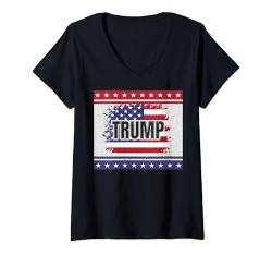 Damen Trump Ich stimme für die Trump-Flagge 2024, die Männer und Frauen lieben T-Shirt mit V-Ausschnitt von Trump 2024