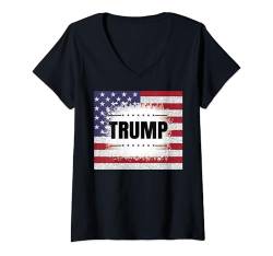 Damen Trump Ich stimme für die Trump-Flagge 2024, die Männer und Frauen lieben T-Shirt mit V-Ausschnitt von Trump 2024