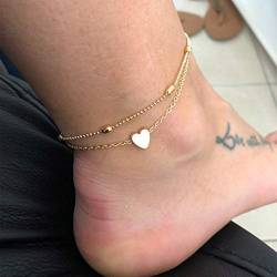 TseanYi Boho Layered Heart Fußkettchen Gold Liebe Herz Knöchel Armbänder Sommer Strand Fußkette Schmuck für Frauen und Teenager Mädchen (Gold) von TseenYi
