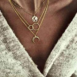 TseanYi Boho mehrschichtige Halskette, goldfarbene Mond-/Weltkarte-/Anhänger-Halskette, Halsband, ewiges Karma, Schlüsselbein-Halskette, Schmuck für Frauen und Mädchen (Gold) von TseenYi
