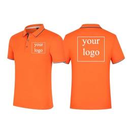 Personalisiertes Design Ihres Eigenen Logo Poloshirts Sommer Kurzarm T-Shirt Klassisches Individuell Bedrucktes T-Shirt mit Foto Text Orange,XL von Tuboshu