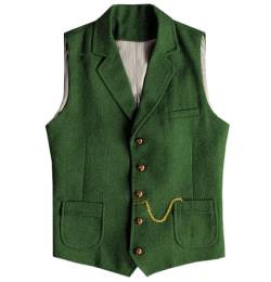 Tuikayoo Herren Western Herringbone Tweed Anzug Weste Wolle Slim Fit Weste (Grün,S) von Tuikayoo