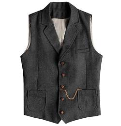 Tuikayoo Herren Western Herringbone Tweed Anzug Weste Wolle Slim Fit Weste (Schwarz,XS) von Tuikayoo