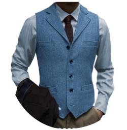 Tuikayoo Herrenanzug Weste Slim Fit Wollkleid Weste Tweed Herringbone für Trauzeugen（Blau，XS） von Tuikayoo