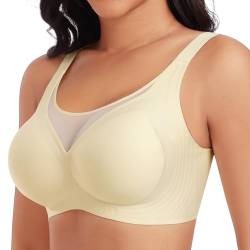 Tuopuda BH Damen Ohne Bügel Nahtlos Spitzen BH Atmungsaktiv Bralette Minimizer BHS T Shirt Schlaf BH Klassischer BH Komfort Vollschalen Bra, Beige, 3XL von Tuopuda