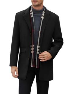 Tuopuda Männer Warmer Wollmantel, Winterjacke Einreiher Jacke Baumwollfutter Mantel mit Schal Winddichte Übergangsmantel Herbst Winter Geschenk, Schwarz, M von Tuopuda