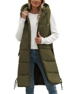 Tuopuda Steppweste Damen Lang Gefütterte Winterweste Outdoor mit Taschen Gilet Wintermäntel Pufferjacken Ärmellos Steppjacke Hooded Mantel Übergangsjacke Parka Geschenk für Frauen, Armeegrün, M von Tuopuda