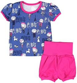 TupTam Baby Mädchen Sommer Bekleidung T-Shirt Shorts Set, Farbe: Mädchen Dunkelblau/Amaranth, Größe: 68-74 von TupTam
