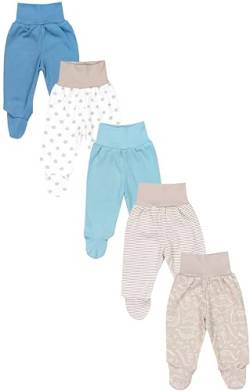TupTam Baby Unisex Hose mit Fuß Bunte 5er Pack, Farbe: Dino/Beige/Streifen/Sterne/Iceberg/Jeans, Größe: 86 von TupTam