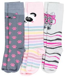 TupTam Mädchen Knielange Socken Gemustert 3er Pack, Farbe: 3er Pack Panda Rosa Katze Grau Zebra Pink, Socken Größe: 27-30 von TupTam