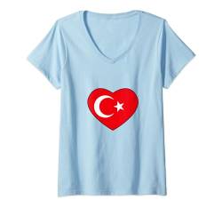 Damen Türkei Flagge Herzschlag für Türkei Männer Frauen Kinder Türkei T-Shirt mit V-Ausschnitt von Turkey Flag Turkey lover Heart Star White Red