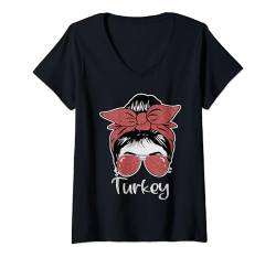 Damen Turkey Flag Heartbeat for Turkey Men Women Kids T-Shirt mit V-Ausschnitt von Turkey Flag Turkey lover Heart Star White Red