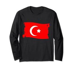 Turkey Flag Heartbeat for Turkey Men Women Kids Langarmshirt von Turkey Flag Turkey lover Heart Star White Red