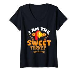 Damen Ich bin der süße Truthahn, der zum Erntedankfest passt T-Shirt mit V-Ausschnitt von Turkey Matching Family Thanksgiving Tee