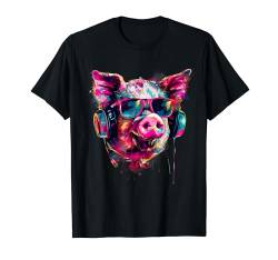 DJ Pig Musik-Kopfhörer Techno EDM Beatmaker Musikproduzent T-Shirt von Turntable DJ Music Animals