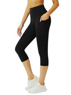 Tuspryt 3/4 Sporthose Damen mit Taschen, sportleggins Damen 3/4 Damen Blickdicht Fitnesshose Laufhose S von Tuspryt