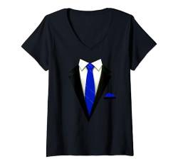 Damen Tuxedo mit Krawatte für lustige Hochzeiten T-Shirt mit V-Ausschnitt von Tuxedo with Tie Party Shop