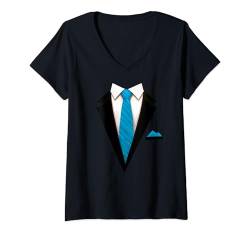 Damen Tuxedo mit Krawatte für lustige Hochzeiten T-Shirt mit V-Ausschnitt von Tuxedo with Tie Party Shop