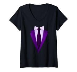 Damen Tuxedo mit Krawatte für lustige Hochzeiten T-Shirt mit V-Ausschnitt von Tuxedo with Tie Party Shop