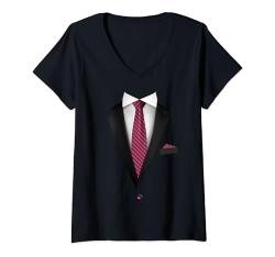 Damen Tuxedo mit Krawatte für lustige Hochzeiten T-Shirt mit V-Ausschnitt von Tuxedo with Tie Party Shop