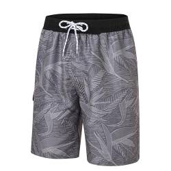 Badehose Herren Lang Badeshorts Für Herren Schnelltrocknend Boardshorts Für Beach, Herren Badehose Mit Reißverschlusstasche Badeshorts Herren Lang Badehose Freizeithose Jogginghose Sporthose-Grey-M von Twfxfeiw