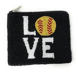 Love Softball-Münzgeldbörse, Softball-Geldbörse, Perlen-Münzgeldbörse, niedliche Münzbörse, Softball-Fan-Münzgeldbörse, beste Freundin, Brieftaschen für sie, schwarze Münzbörse, Softball-Geschenke, von Twine and Love