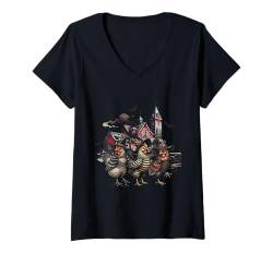 Damen Rote Halloween-Gruselhühner T-Shirt mit V-Ausschnitt von Two Suns