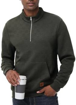 Tyhengta Sweatshirt Herren Pullover Waffel Baumwollpullover Winter Strickpullover Stehkragen Sweatshirt mit Tasche Armeegrün, XL von Tyhengta