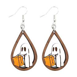 Runde Ohrringe Klein aus Holz Geschenk aus Holz Teardrop-Ohrringe Hängende hölzerne Teardrop-Kaninchen-Ohrringe (White, One Size) von Tyuffghet