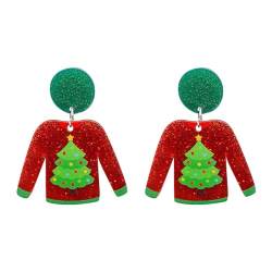 Scharnier Creolen roter Pullover, Acrylohrringe, Pinguin-Weihnachtsmann-Ohrringe (D, One Size) von Tyuffghet