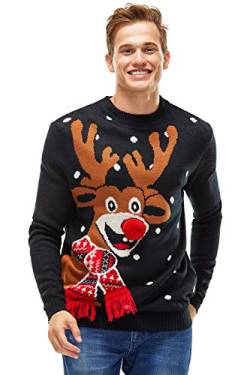 Herren Weihnachtspullover Unisex Hässliche Pulli Lustig Strickpullover Ugly Weihnachtspulli - Rentier & Weihnachtsmann & Schneemann,SchwarzSchwarz,3XL von U LOOK UGLY TODAY